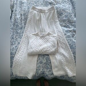 Cozy Cable Knit Sweater and pants set Cream with Multicolor Speckles
